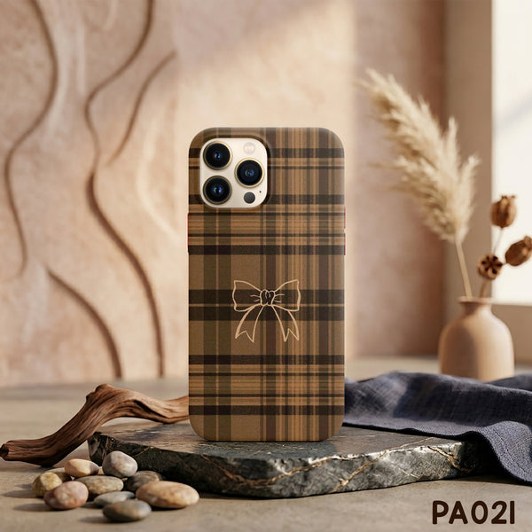 PA021 - Brown Plaid Bow - Aesthetic Phone Case